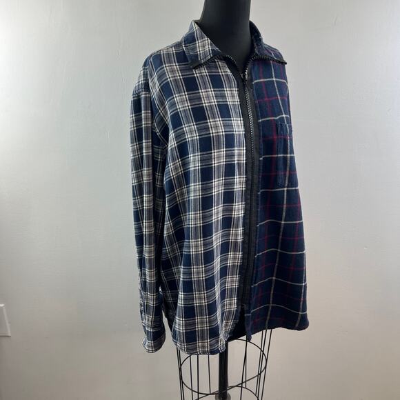 Furst of a Kind Navy White Top Plaid Collared Long Sleeve Classic Full Zip M L? - Picture 4 of 8